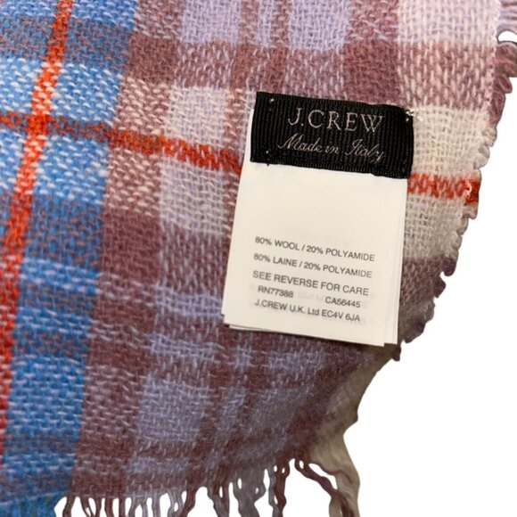 j. crew blue lavender STUNNING SPRING Colors plaid tartan shawl scarf ITALY - Picture 2 of 6